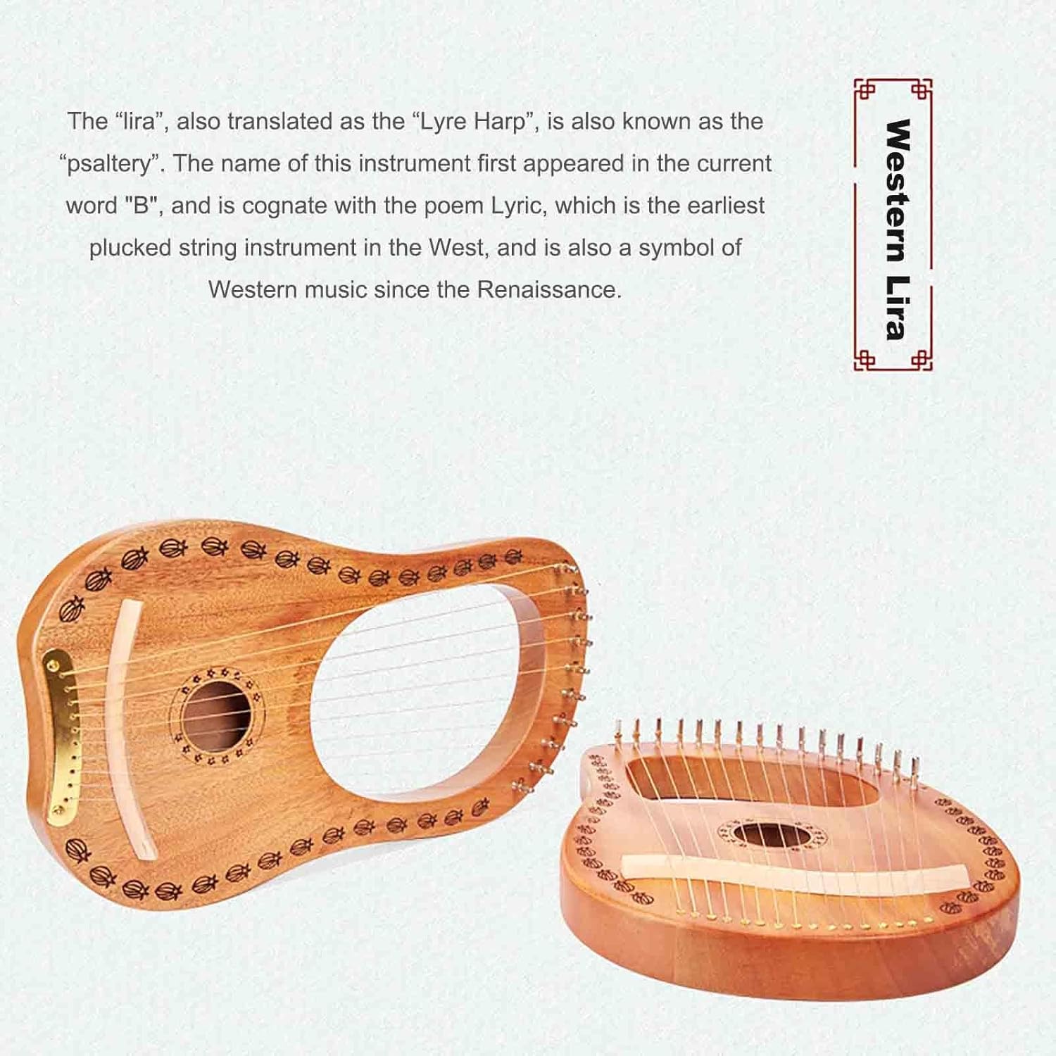 Professional Lyre Harp, 10/16/15/19 Strings Mahogany Wood Lyakin Stringed Instruments with Spare Strings, Gift for Music Lovers Students Beginners (Color : 16 Strings)