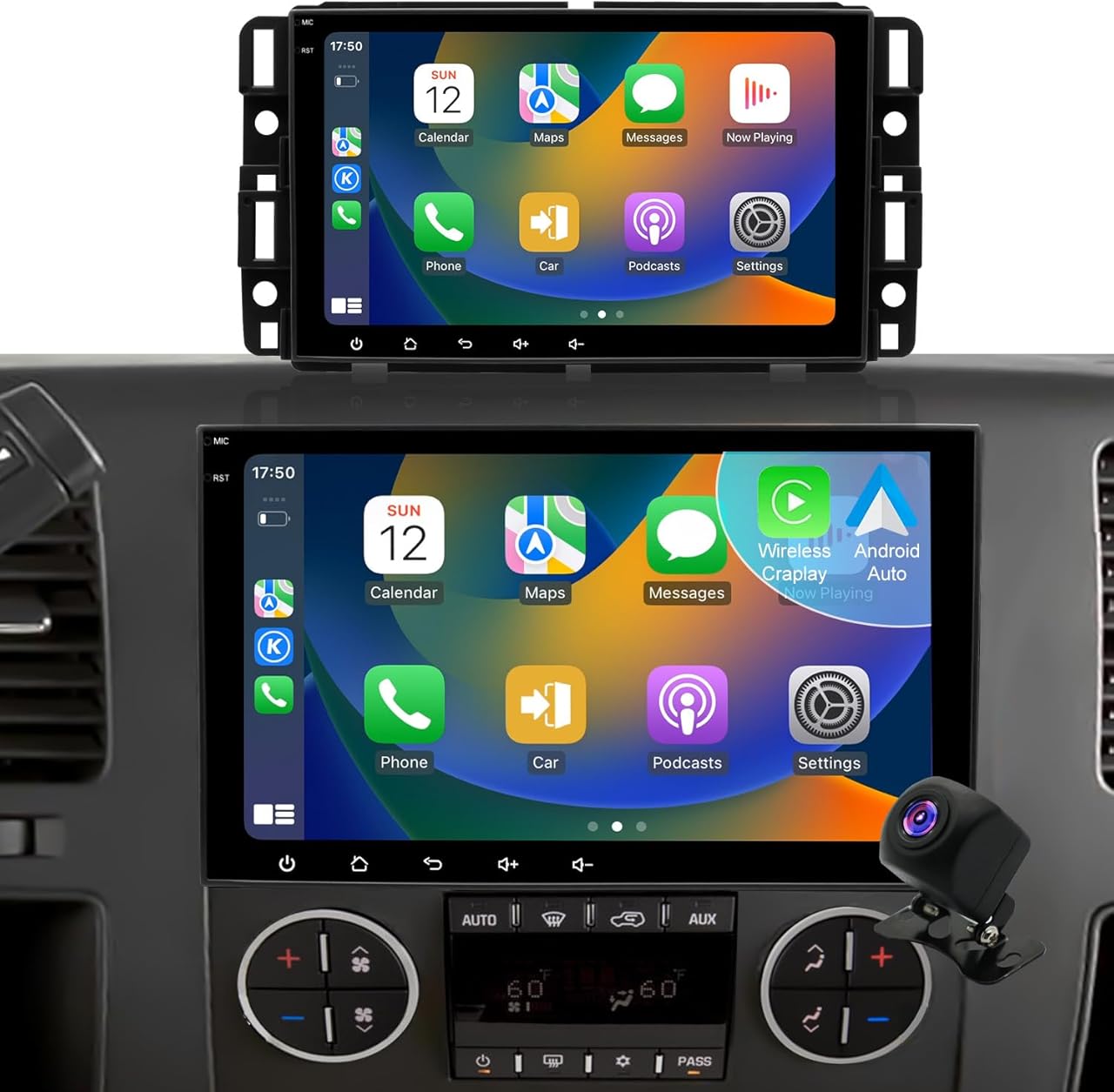 Android Upgrade Car Radio for GMC Sierra 1500 Chevrolet Chevy Silverado 1500 2007-2013, Tahoe Yukon 2007-2014, Acadia Buick Enclave, 8inch Touch Screen Stereo Wirelss Carplay GPS Backup Camera WiFi FM