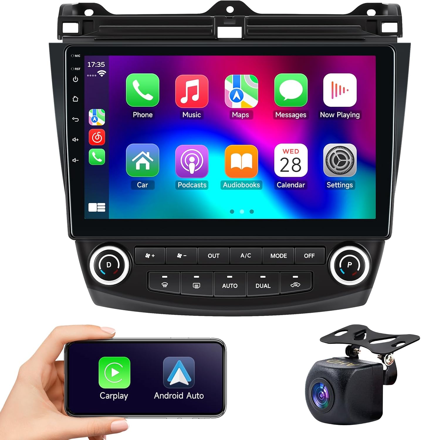 10 Inch for Honda Accord Radio 2003 2004 2005 2006 2007, Android 14 2+64G Double Din Touchscreen Car Stereo with Wireless CarPlay Android Auto, GPS Navigation, Backup Camera, Bluetooth, FM/RDS