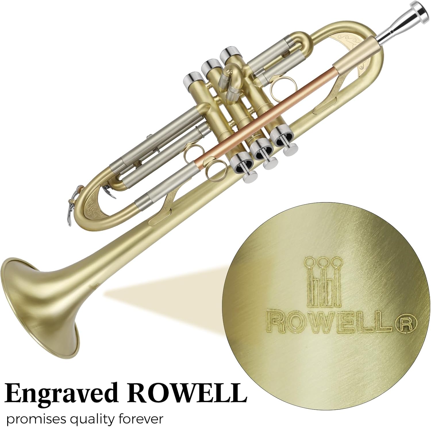ROWELL Trumpet Standard Bb Trumpet Set Professional Trumpets Brass Trumpets for Beginners with Deluxe Hand Case,Gloves,7C Mouthpiece and Clean Kit (Antique Finished)