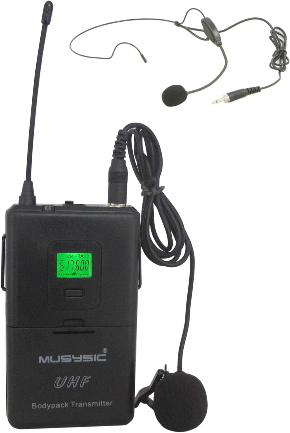 MUSYSIC Professional Dual Channel UHF Lapel Lavalier Headset Wireless Microphone System with Monitor Output, FCC Compliance Headsets for Karaoke System Church Speaking Conference Wedding Party