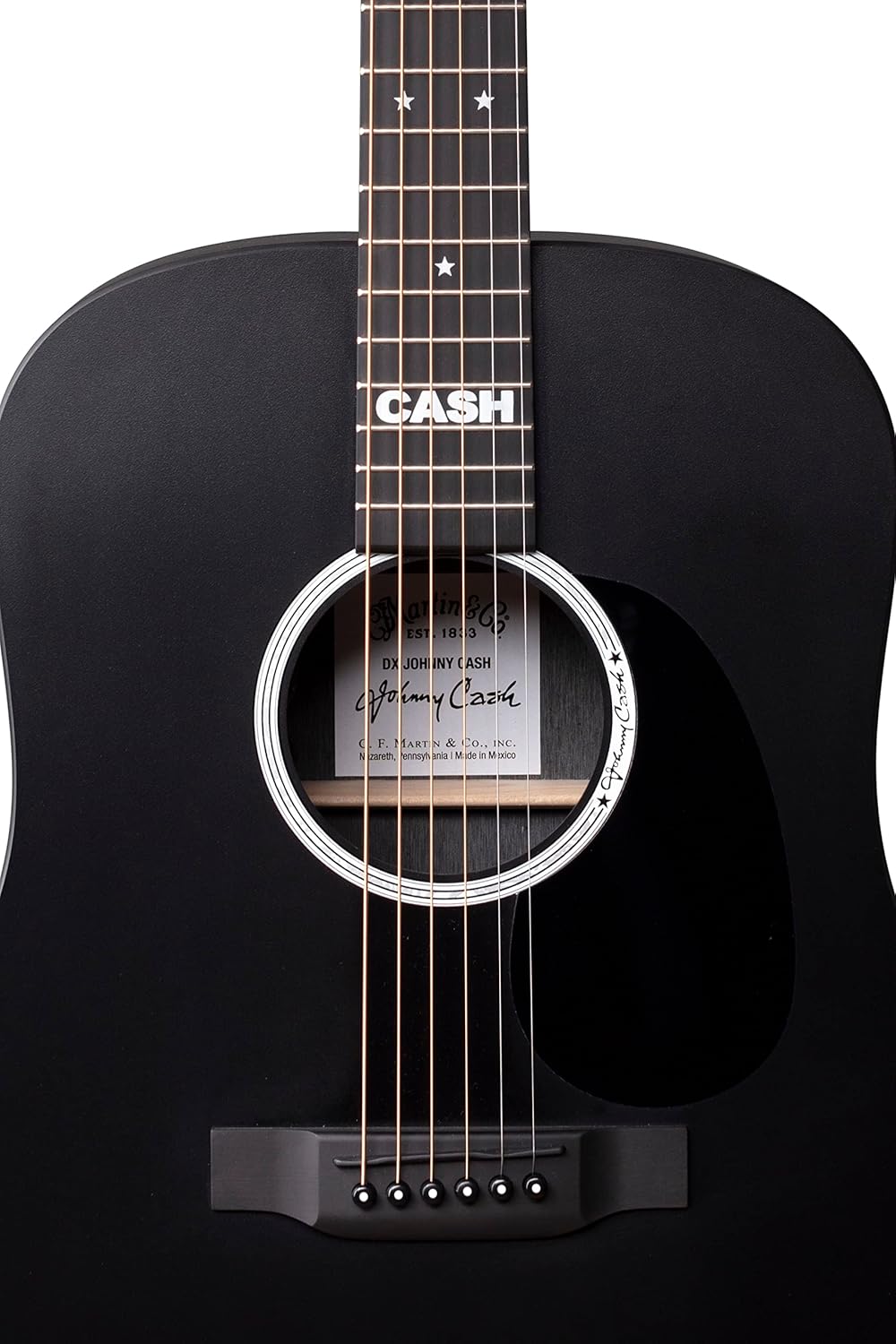 Martin Guitars DX Johnny Cash Signature Edition Acoustic-Electric Guitar with Gig Bag, HPL Construction, Modified D-14 Fret, Performing Artist Neck Jett Black