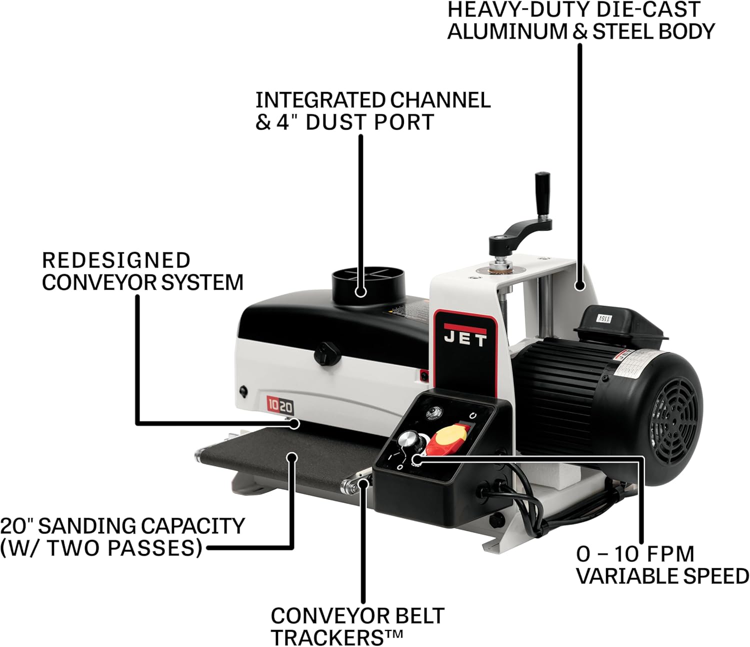 JET 10-Inch Benchtop Drum Sander, 1 HP, 115V 1Ph (Model JWDS-1020)