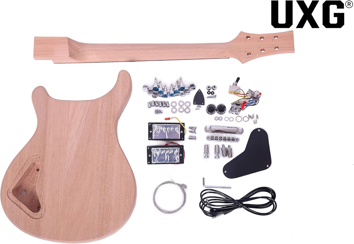 PRS Style DIY Electric Guitar kits,Mahogany Body, Mahogany Neck and Rosewood Fingerboard, H-H Pickup Configuration, Natural with Tiger Stripes