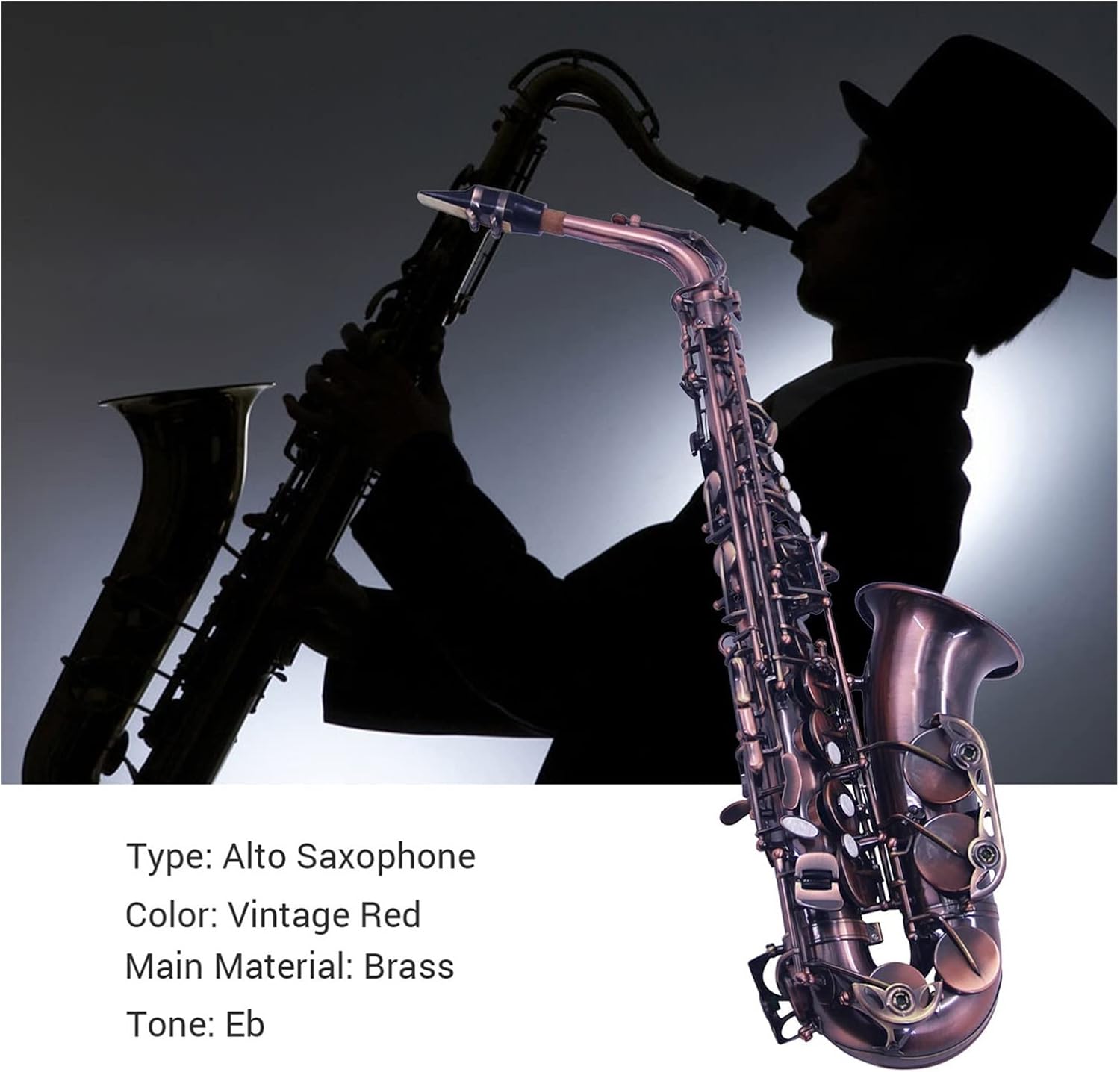 Sax Beginners Kit EB Alto Saxophone Sax Vintage Green 802 Key Type Instrument with Carrying Case Reed Cleaning Brush Cloth Wind Instrument (Color : AS-130AB)