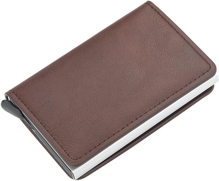 Men Wallet PU Leather Vintage Credit Card Holder Unisex Antitheft Security Aluminum Metal Purse (Color : A, Size : 9.5 * 6cm)