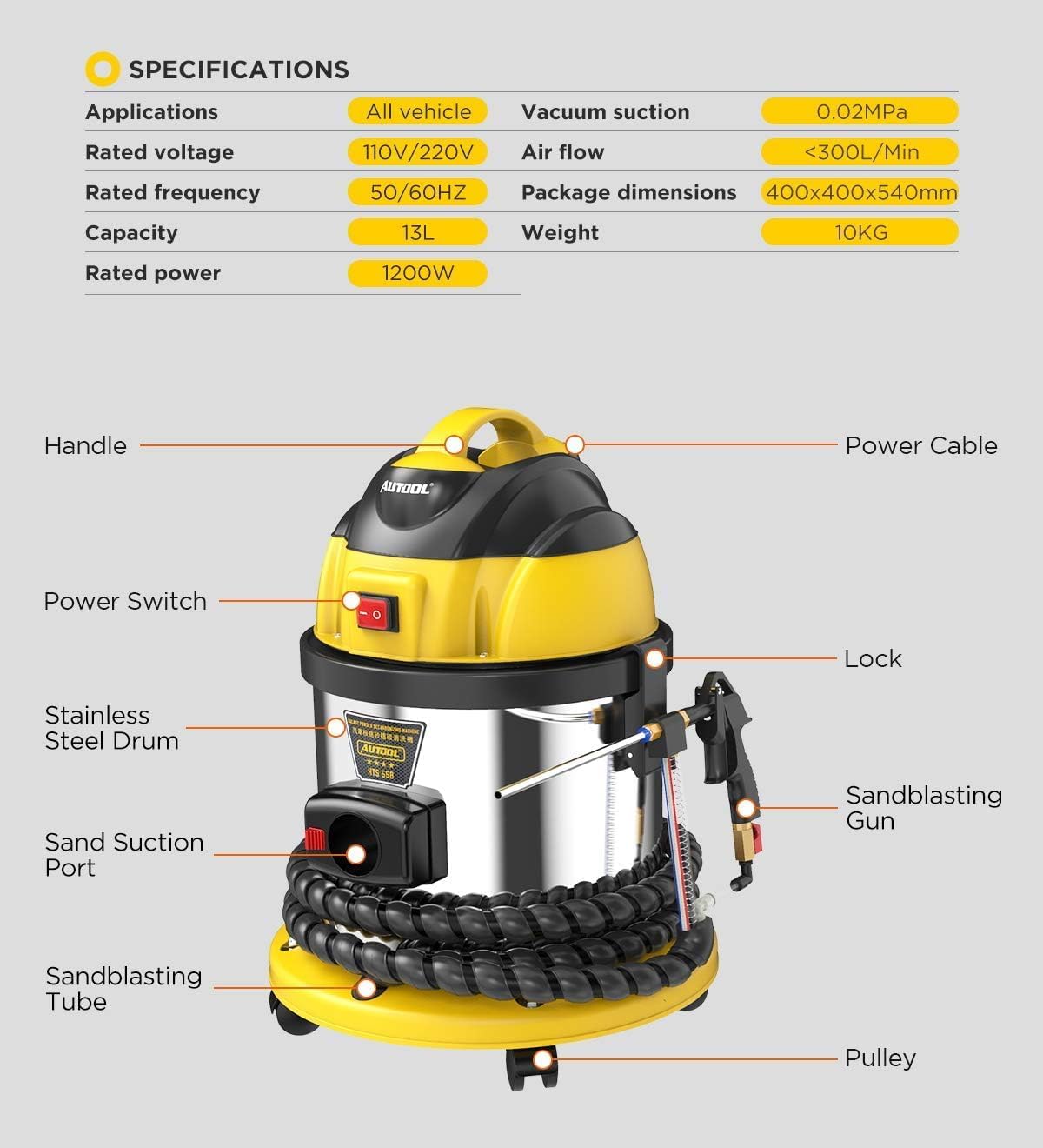 AUTOOL Walnut Blaster, Engine Intake Valve Cleaner Machine, Automotive Engine Carbon Remover, Sand Blaster for Carbon Cleaning with 2kg Walnut Sand