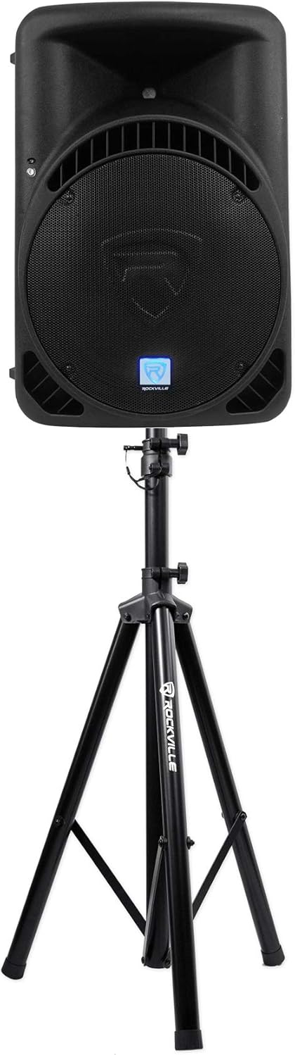 Rockville RPG15BT V2 Bundle: 15 in Powered 1000 Watt DJ PA Speaker with Bluetooth and Wireless Remote, RVES05 Heavy Duty Tripod Speaker Stand, 2-Items