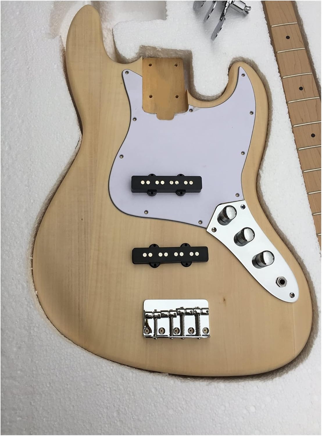 Unfinished Guitar Kit with Basswood Body and Maple Neck and Fingerboard, Suitable for DIY 4-String JB Bass Guitar Kit Handmade ​Guitar Body