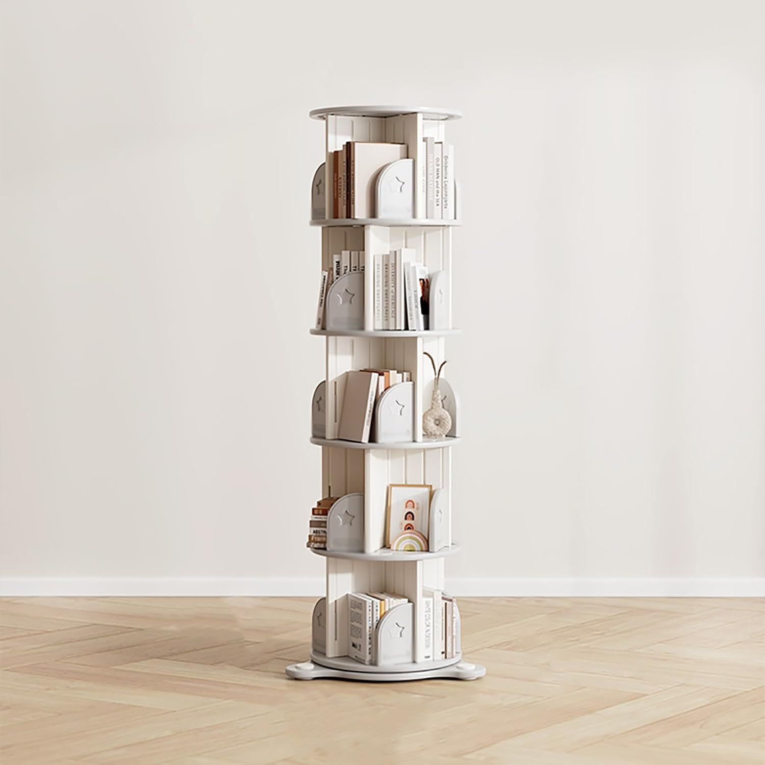 Rotating Bookshelf, Spinning Book Tower Swivel Bookcase, Multi-Layer Display Rack, Freestanding Corner Bookcase for Playroom Bedroom Living Room(Gray,164cm/64.6in)