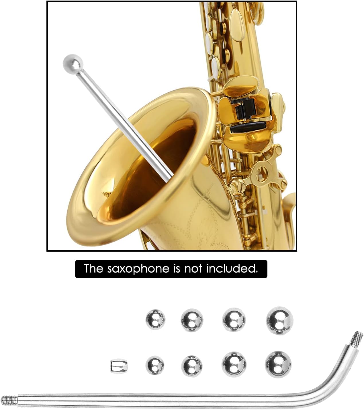 Saxophone Repair Tool Set Long Rod + Metal Ball + Bucket Ball Sax Neck Maintenance Tool for Alto/Tenor Saxophone Wind Instrument