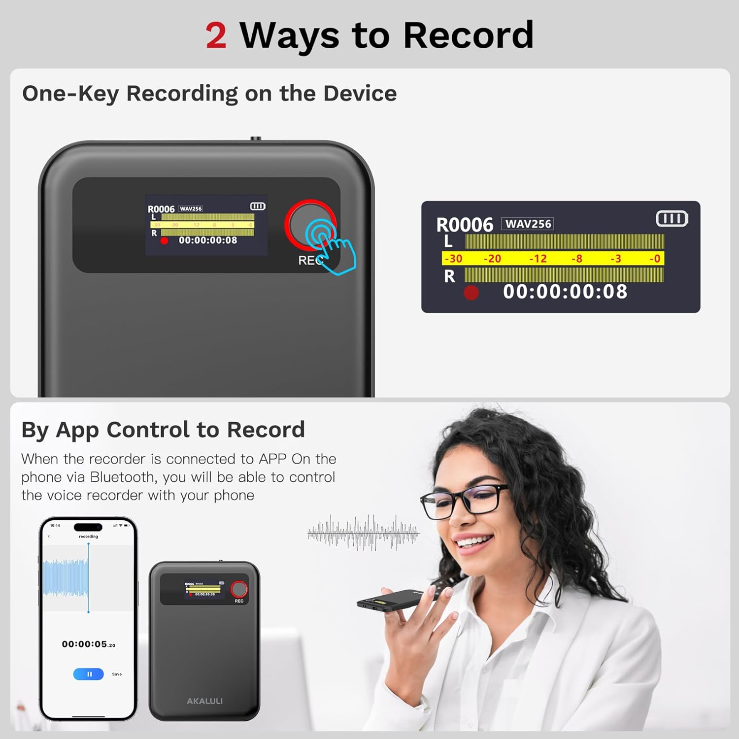 64GB AI Voice Recorder for Meetings,Calls&Lectures - Voice to Text Sound Audio Recorder with Bluetooth,App Control,Transcribe&Summarize by ChatGPT,Dictaphone Recording Device Built-in Magnetic