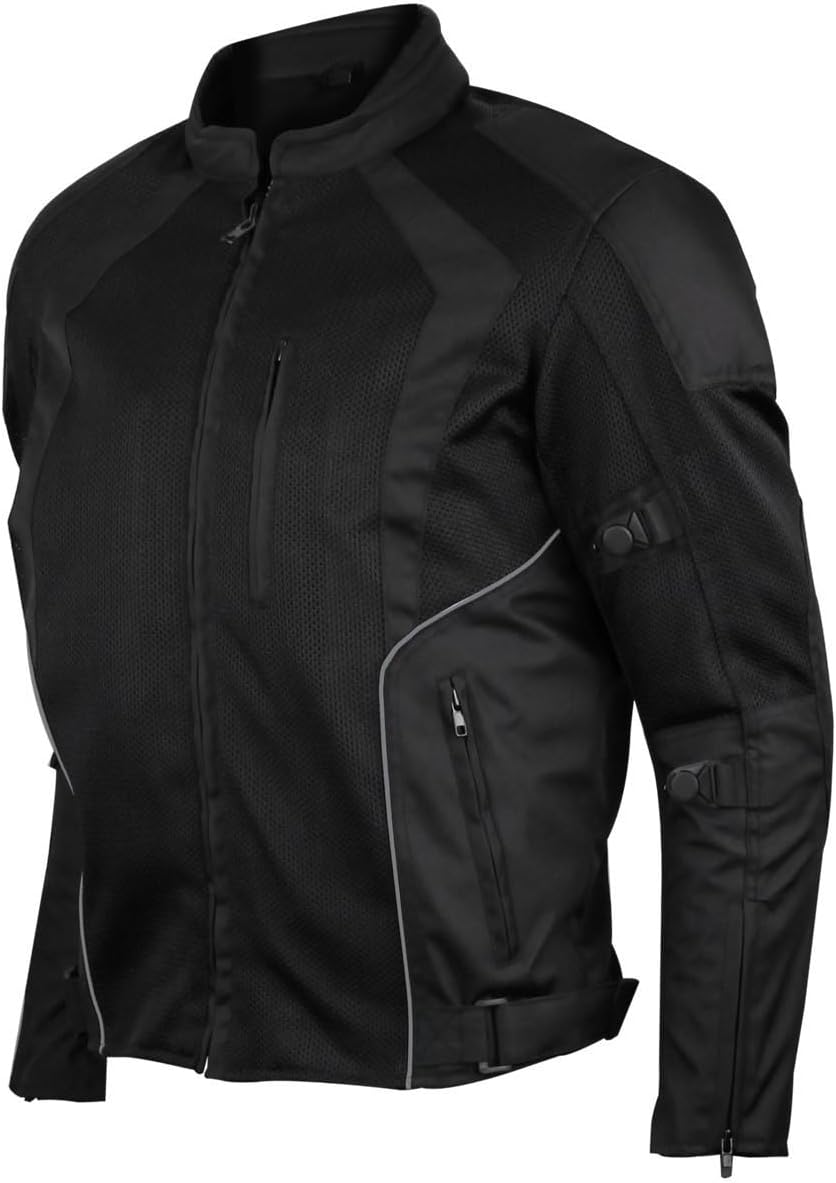 Vance Leather Mens All-Season Reflective Mesh & Textile Motorcycle Jacket w/CE Armor & Removable Liner