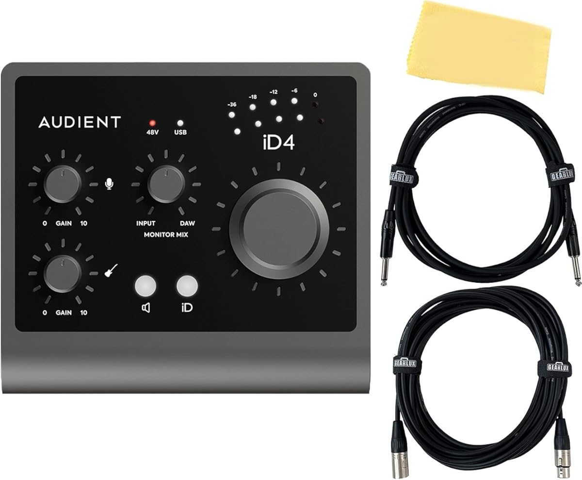 Audient iD4 MkII 2-In 2-Out Audio Interface Bundle with Instrument Cable, XLR Cable, and Austin Bazaar Polishing Cloth