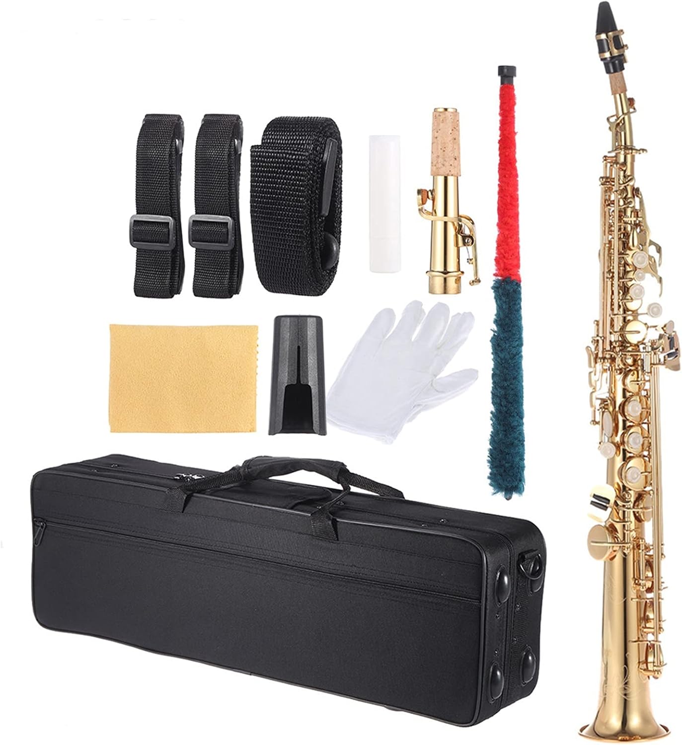 Brass Straight Soprano Sax Saxophone Bb B Flat Woodwind Instrument Natural Shell Key Carve Pattern with Carrying Case Saxophone Straight (Color : Gold)
