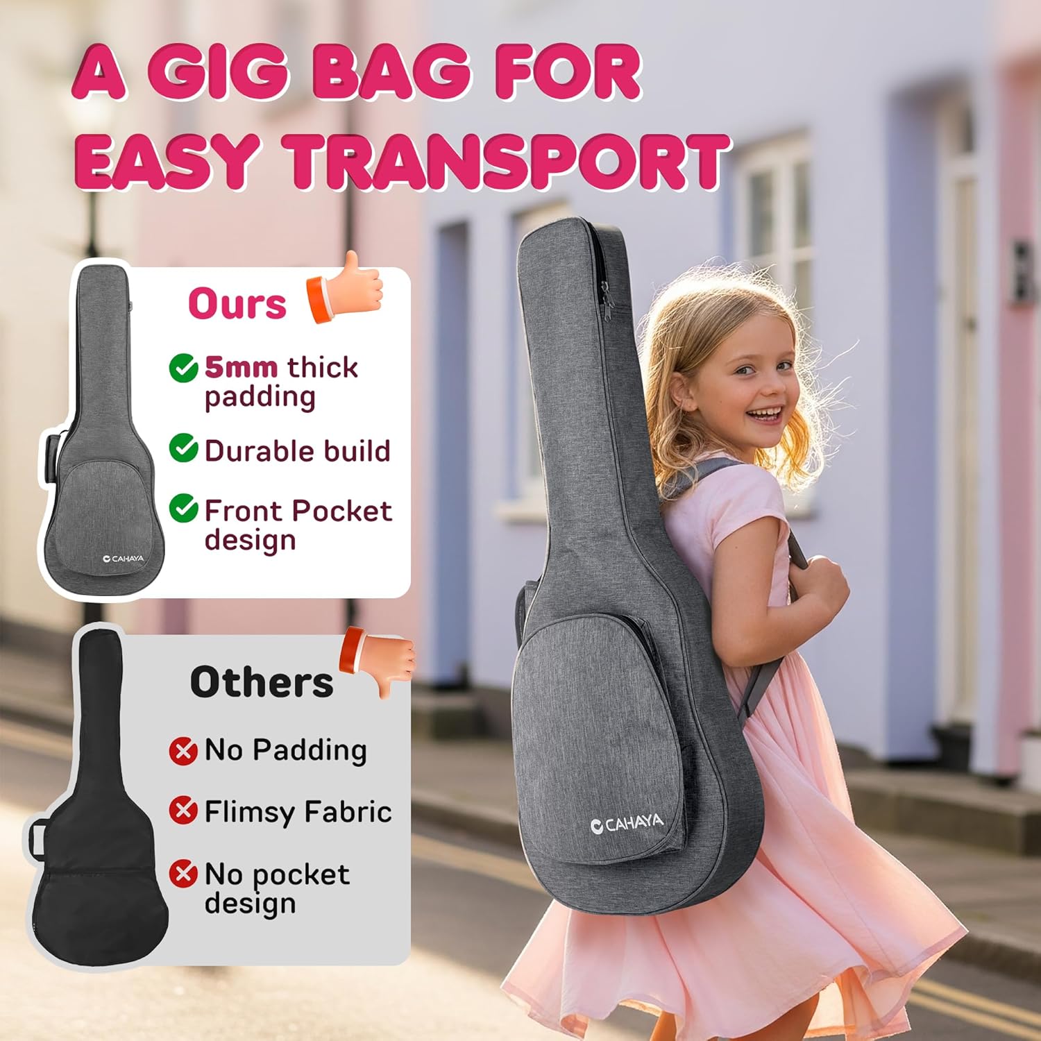 CAHAYA Classical Guitar Kit 30”- Kids Guitar Set with Okoume Neck, Case Bag, Nylon Strap, Picks, Musical Gift for Beginners Girls