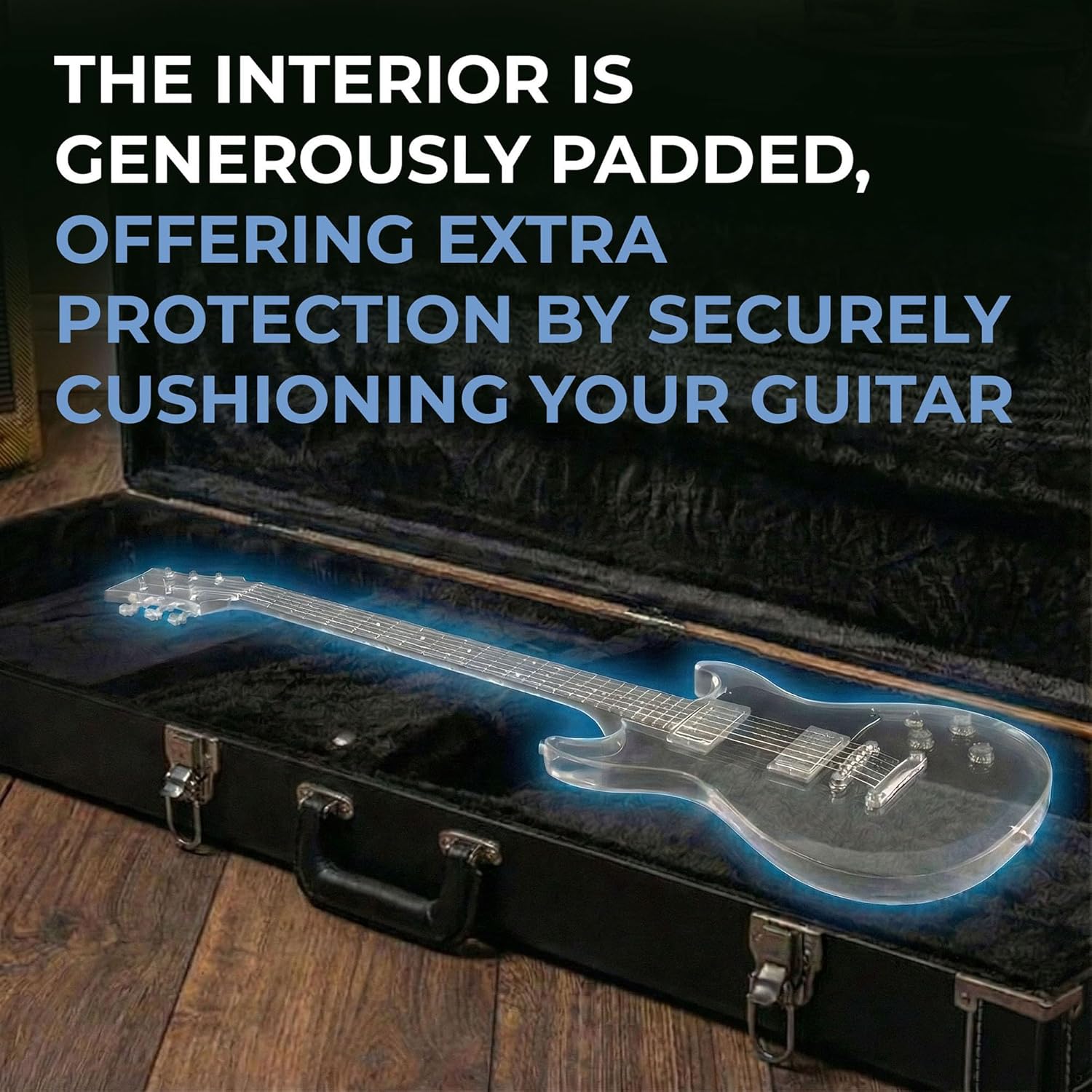 Gearlux Electric Guitar Hard Case for Fender Stratocaster/Telecaster and Standard-Size Guitars with Exterior Lock and Key, Interior Accessory Compartment, and Plush Interior Padding - Black