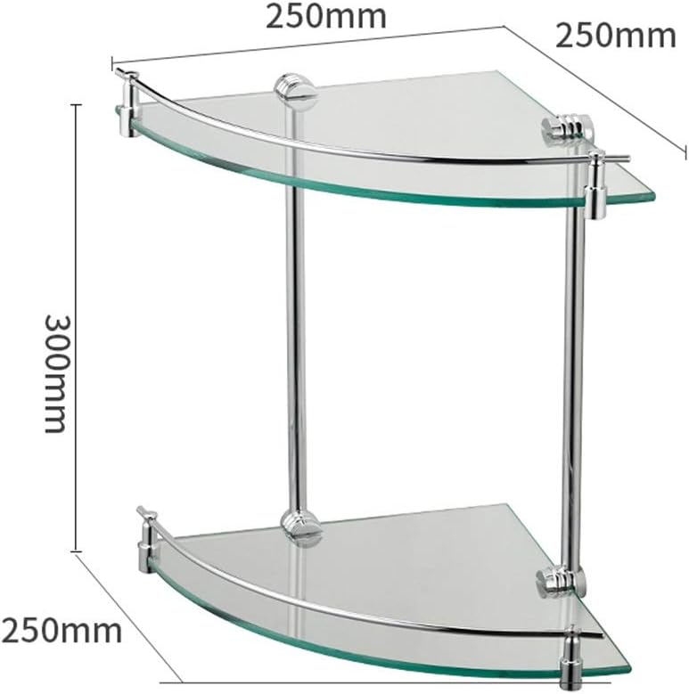 Glass Corner Shelf, with Aluminum Rail and Towel Bar, Bathroom Shelf Wall Mount, Silver Sand Sprayed, 2-Tier Bathroom Shelf gla