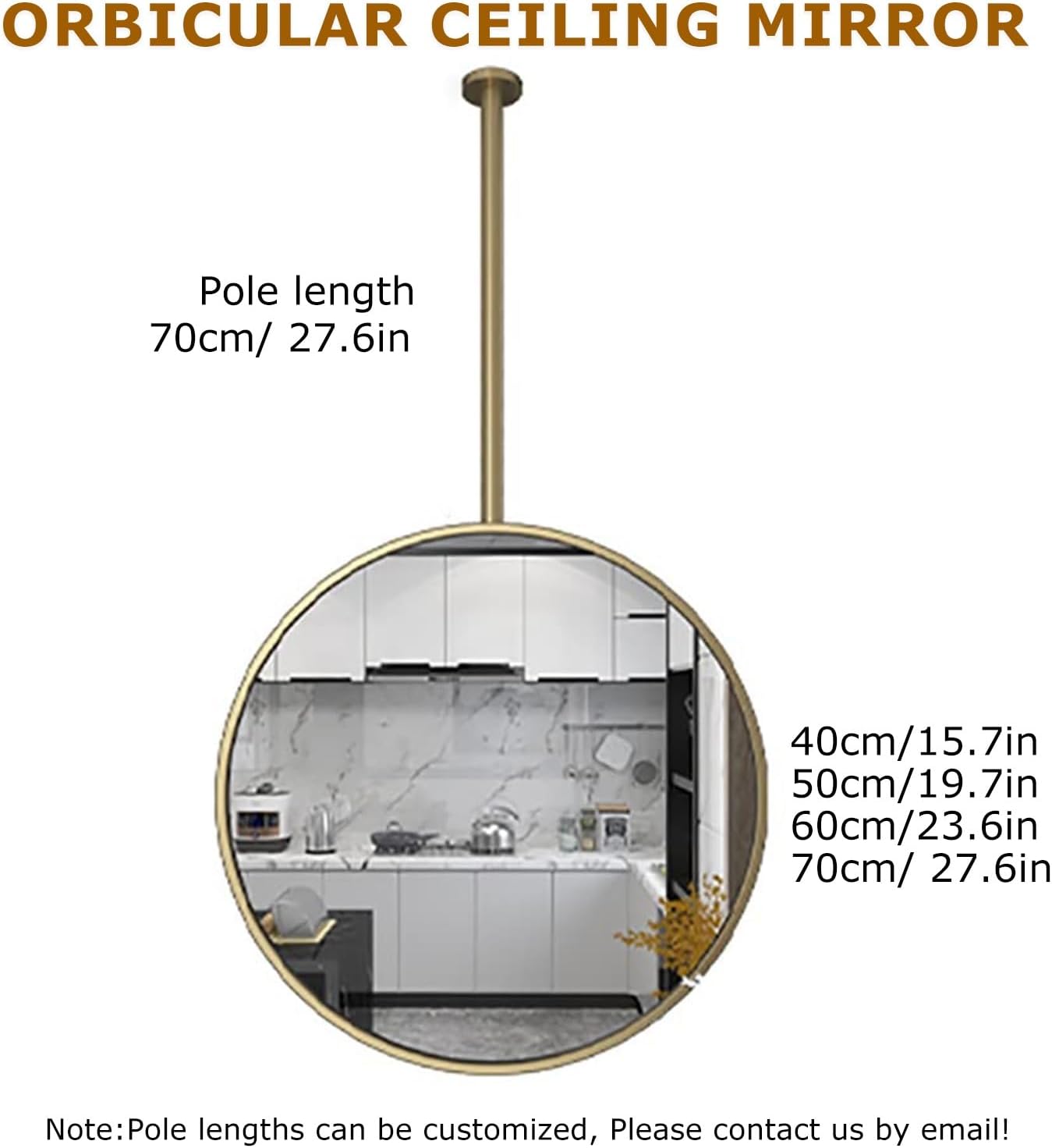 Ceiling Mounted Entryway Mirror Ceiling Mount Bathroom Wall Decor Mirror Hanging Rod Vanity Make-up Corner Mirror Wall Mount Mirrors Metal Pole Ceiling Suspended Mirror Circle Gold Black Pivot Mirror(
