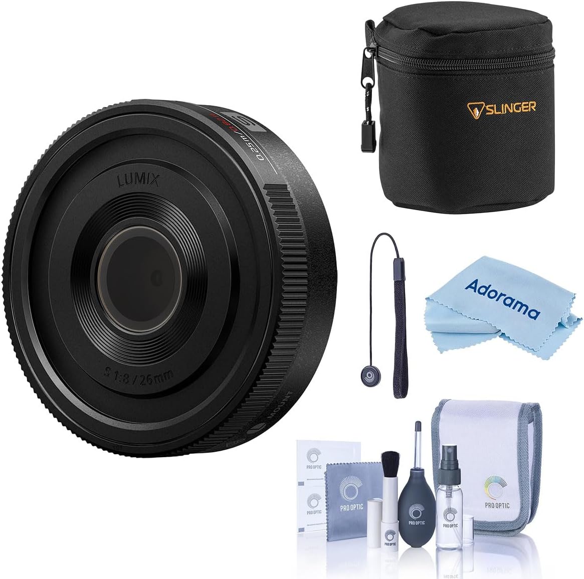Panasonic LUMIX S 26mm f/8 Lens, Bundle with Small Lens Case, Cleaning Kit, Cleaning Cloth and Lens Cap Tether