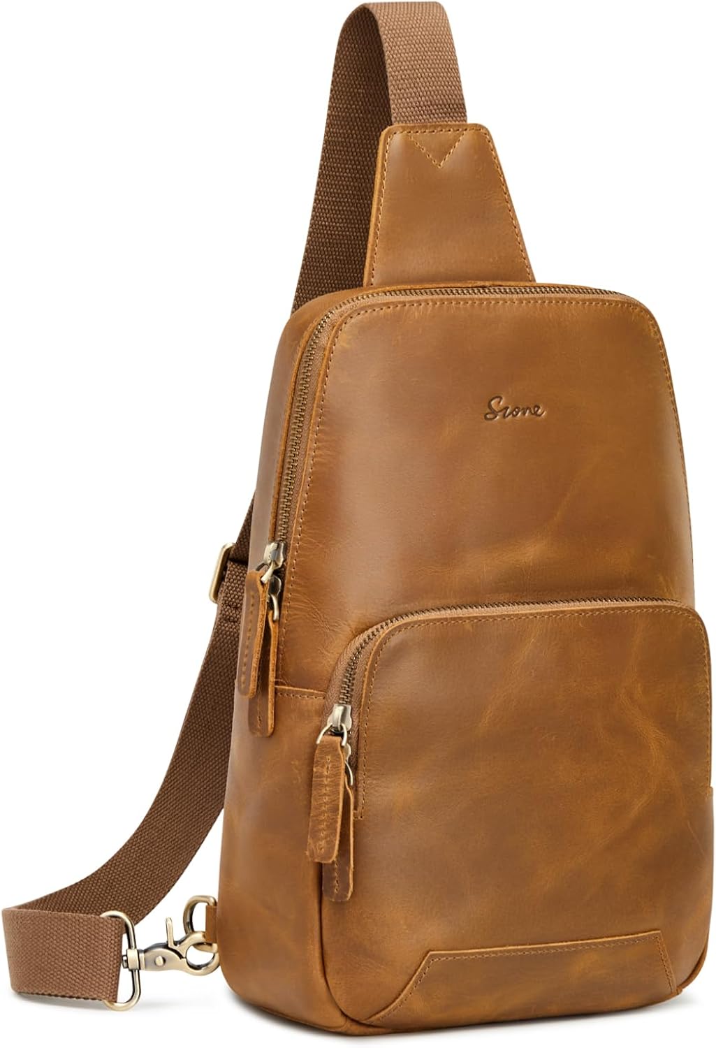 S-ZONE Sling Bag for Men Women RFID Blocking Genuine Leather Crossbody Shoulder Bag Backpack Hiking Daypack Travel