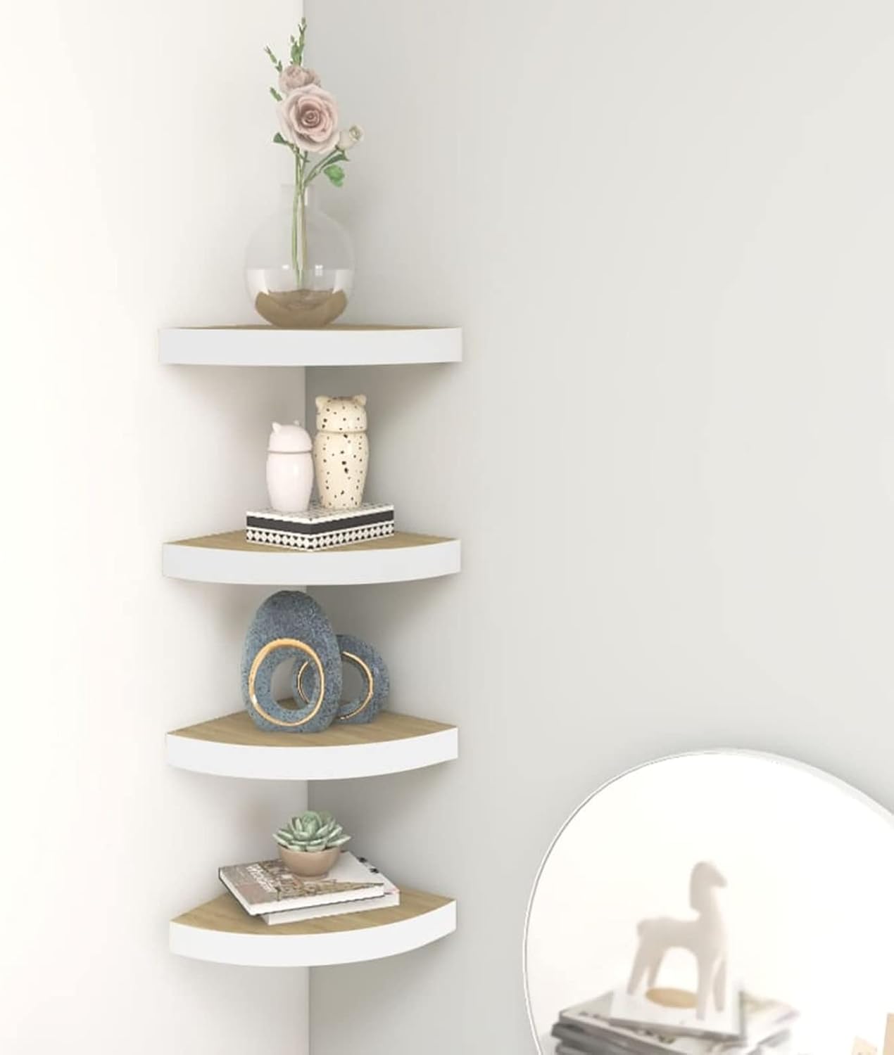Floating Wall Corner Shelves 4 pcs Oak and White 13.7
