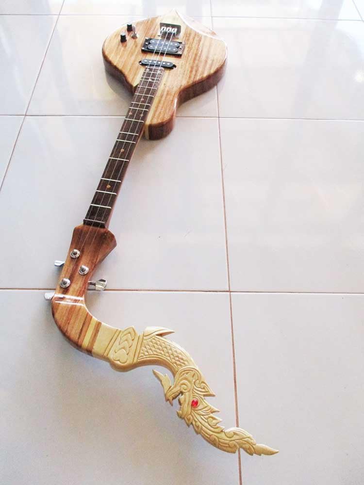 Isarn Electric Phin 3 Strings, Thai Lao Guitar Musical Instrument, Traditional Thai Musical Pin 30