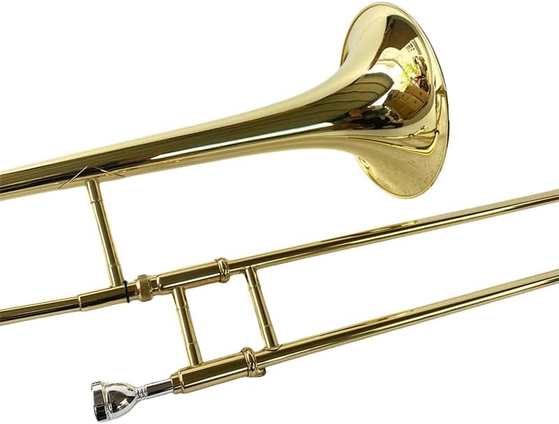 Bb Tenor Slide Trombone B Flat Gold Brass Plated Trombone for Beginners and Adults with Mouthpiece Carrying Case White Gloves Wipe Cloth
