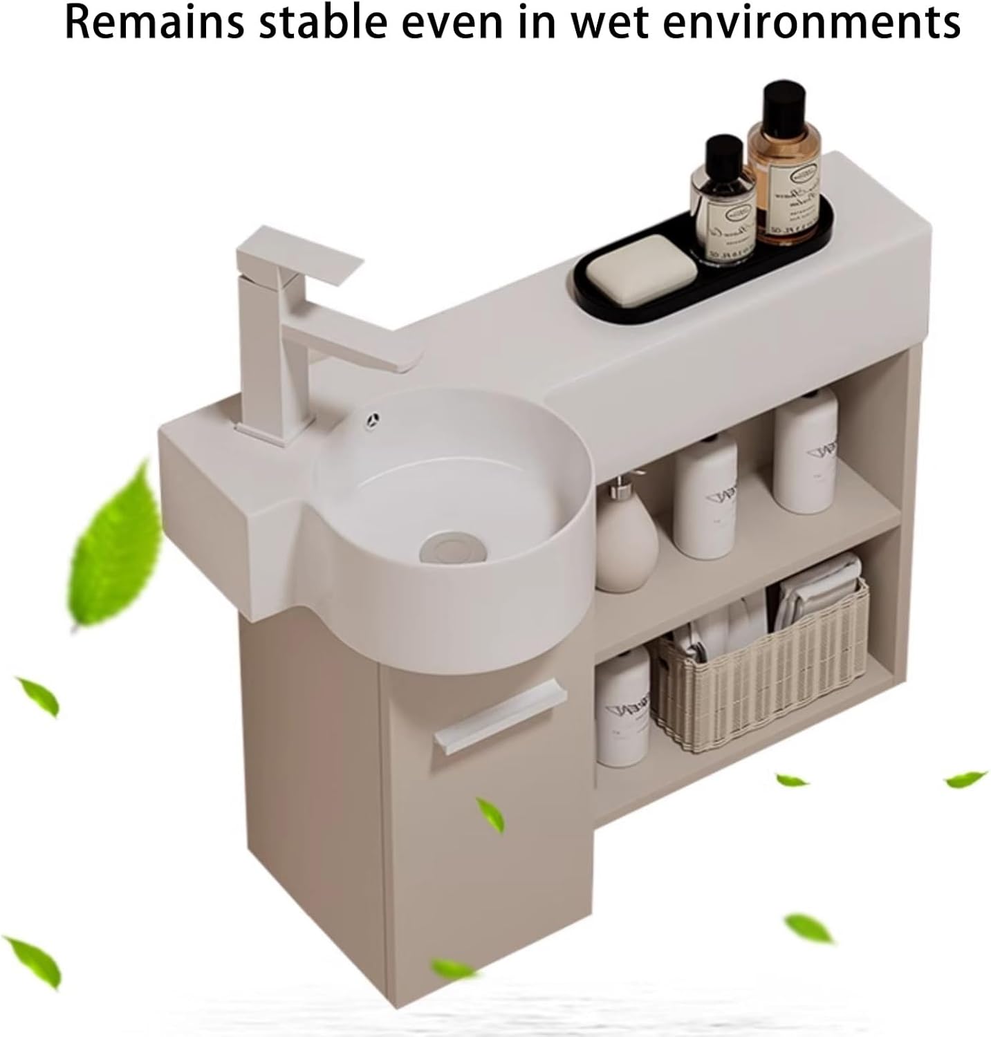 Corner Wall Mount Bathroom Sink Bathroom Cabinet With Faucet and Drain Corner bathroom Sink With Open Shelf Storage Cabinet For Small Space corner Bathrooms Vanity(Left,70*52*13cm/27.6*20.5*5.1in)