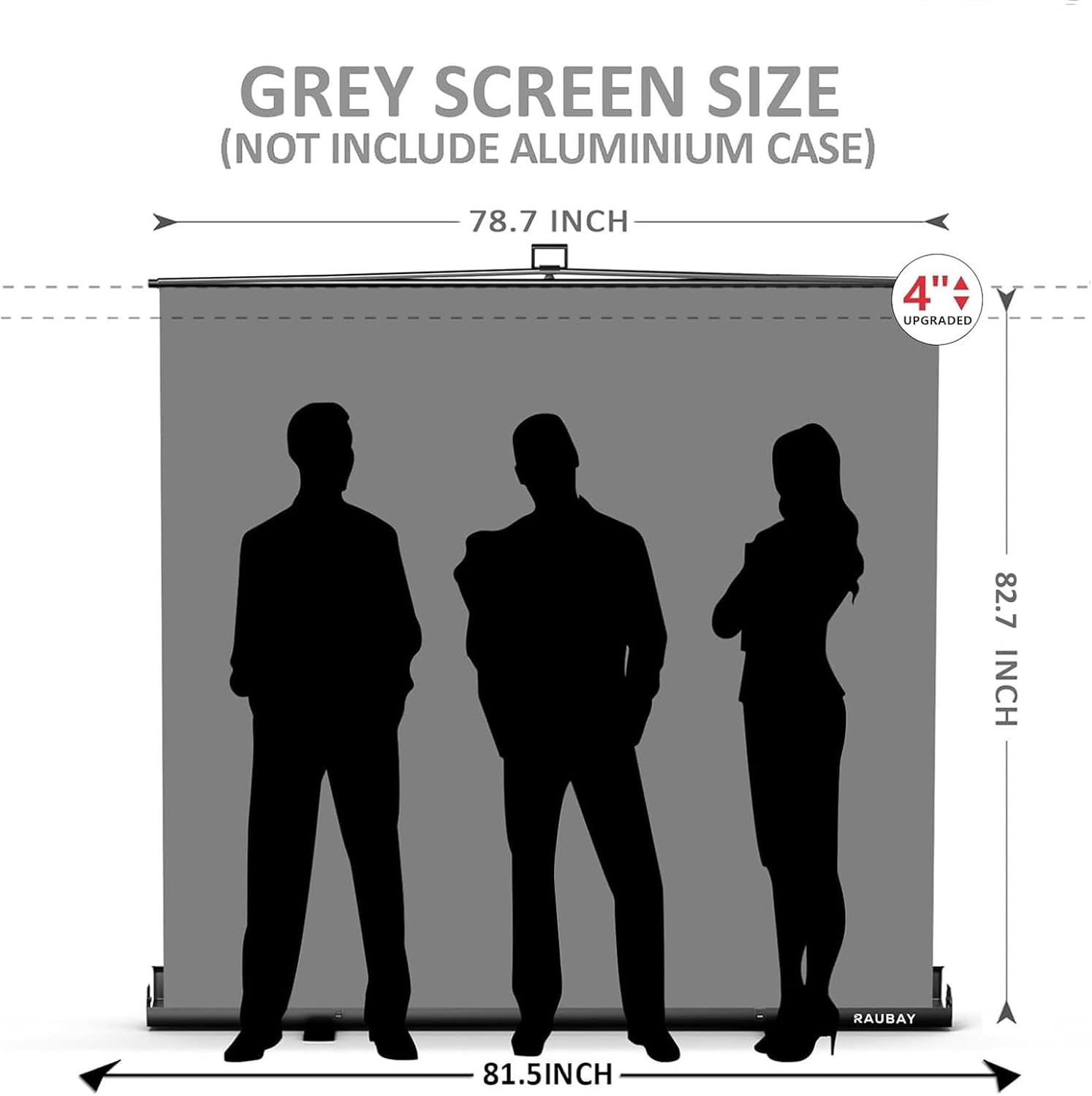 【Wider Style】 RAUBAY 78.7 x 82.7in Large Collapsible Gray Backdrop Screen Portable Retractable Panel Photo Gray Background with Stand for Video Conference, Photographic Studio, Streaming