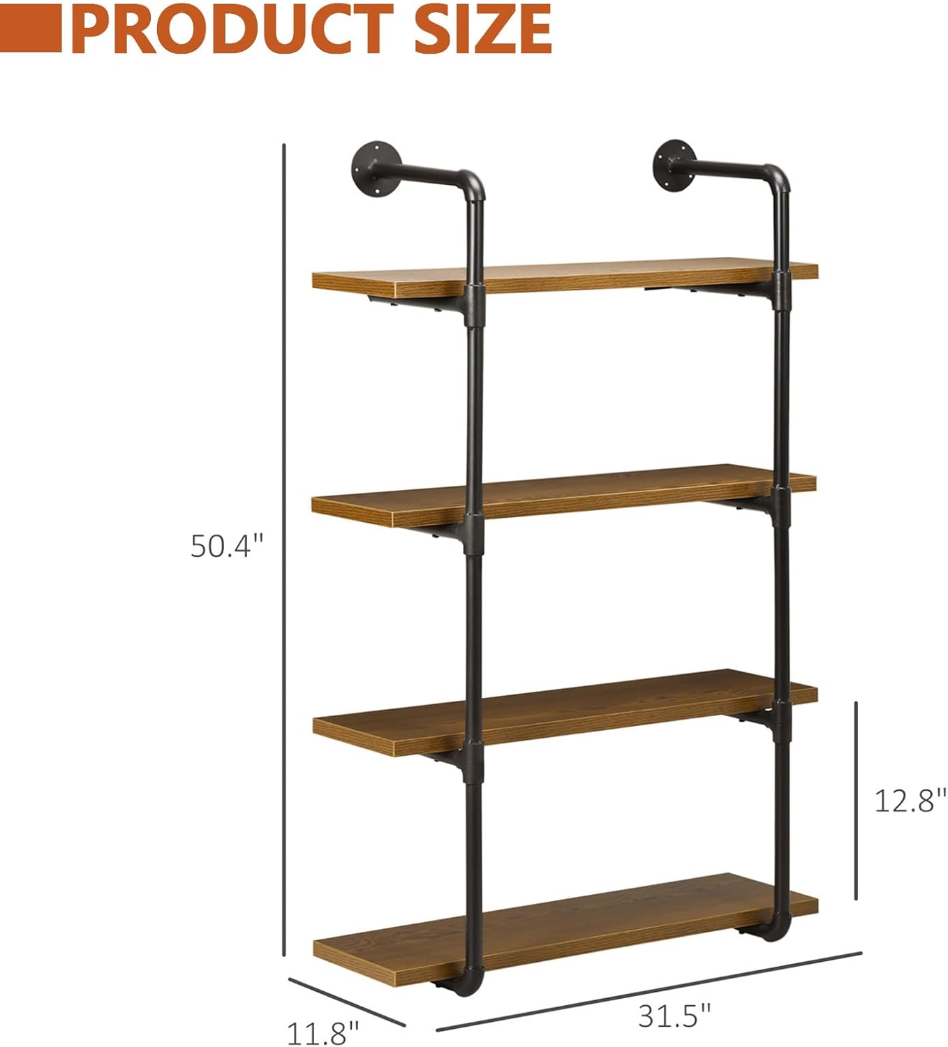 5-Tier Vintage Book Shelf, Industrial Style Display Shelving Unit, Metal and Wood Rustic Brown Bookshelves, Farmhouse Open Book Shelves for Living Room Bedroom Home Office (4-Tier)