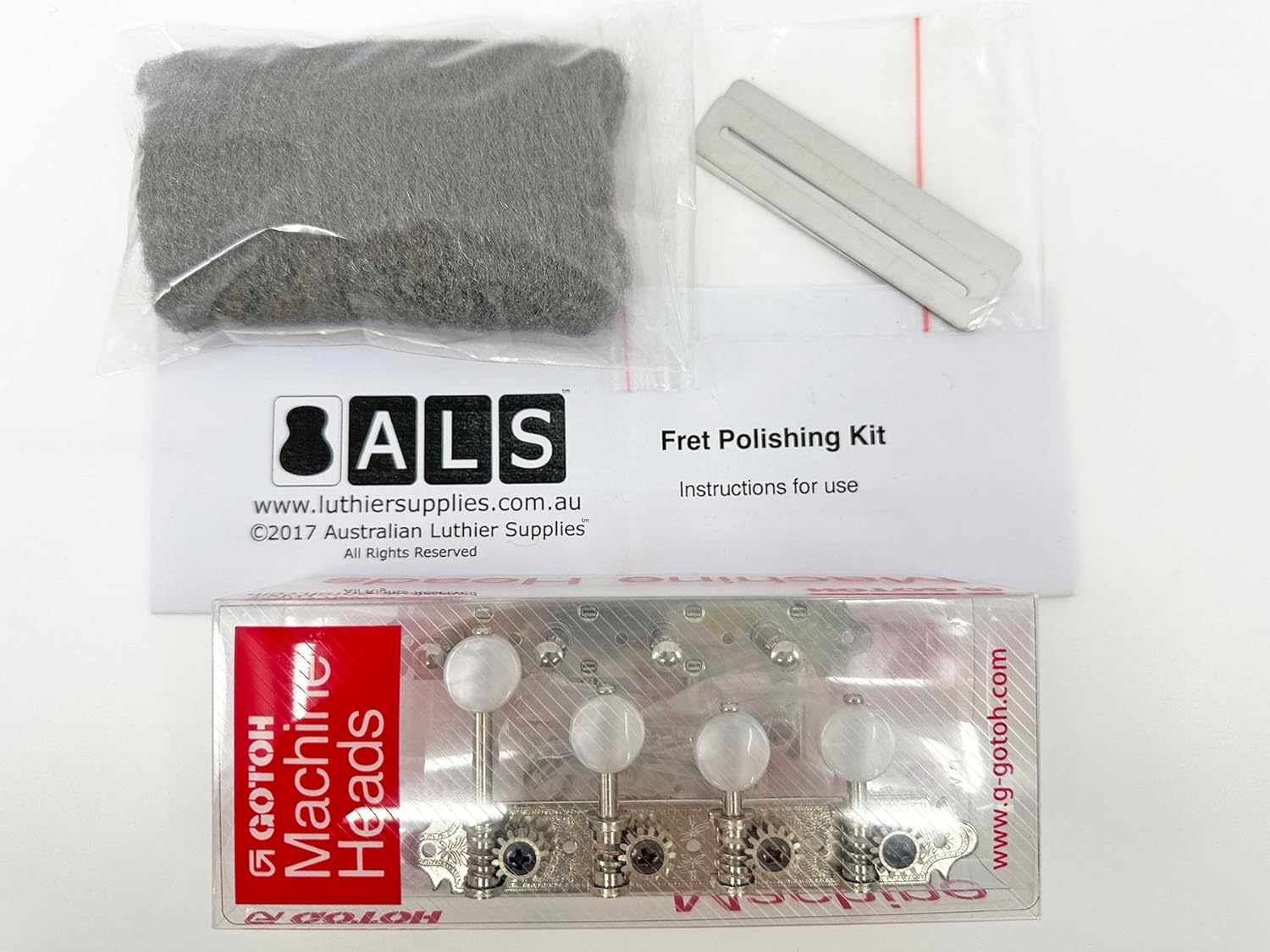 Gotoh F-Style Mandolin Tuners - Nickel with Pearloid Buttons [Bonus ALS Fret Polishing Kit] MF40-MWN Model Tuners by Gotoh Japan - Fret Polishing Kit by ALS