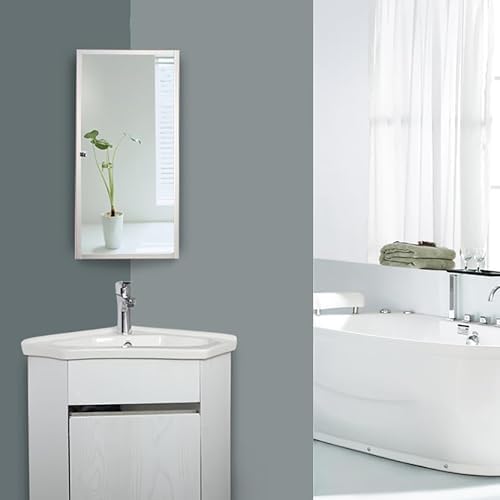 Bathroom Corner Medicine Cabinet, Stainless Steel Bathroom Cabinet Wall Mount with Mirror, Cupboard, Hanging Triple Shelf Storage Cabinet for Bathroom Kitchen Laundry Room Dormitories
