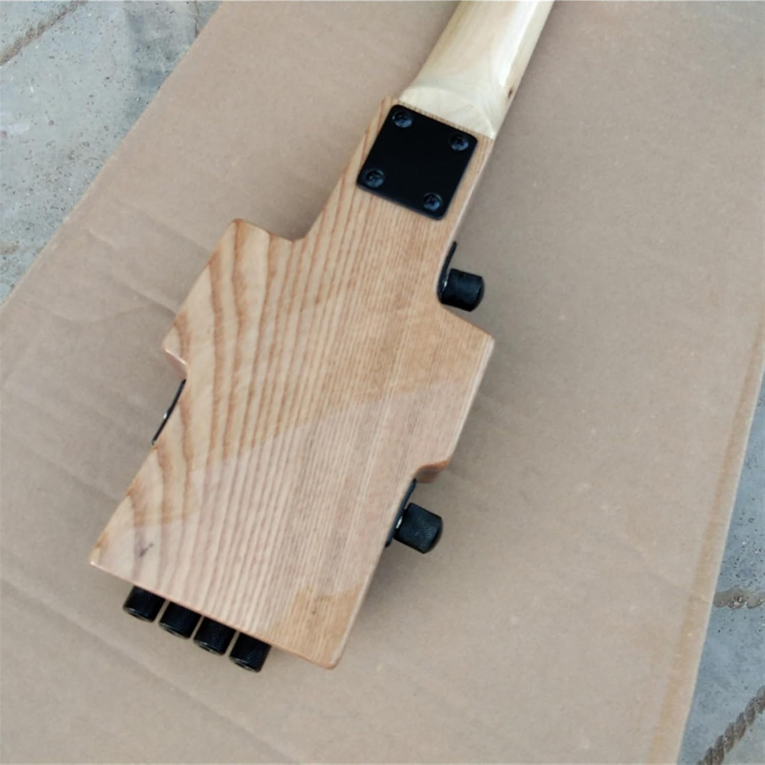 VENEKA Headless Electric Guitar 30 Inches Mini 4 Strings Headless Electric Bass Guitar Ash Body Maple Fingerboard with Black Hardware