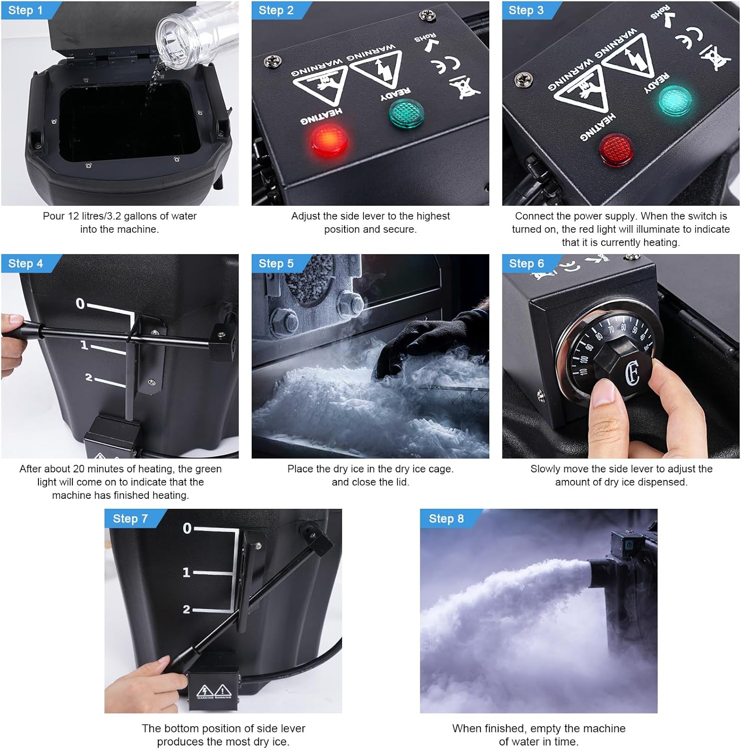 3500W Dry Ice Fog Machine with Tube, Low Lying Smoke Machine Professional Stage Dry Ice Fog Smoke Effect, Dry Ice Smoke Machine for Wedding Concert Events Parties Stage Club DJ