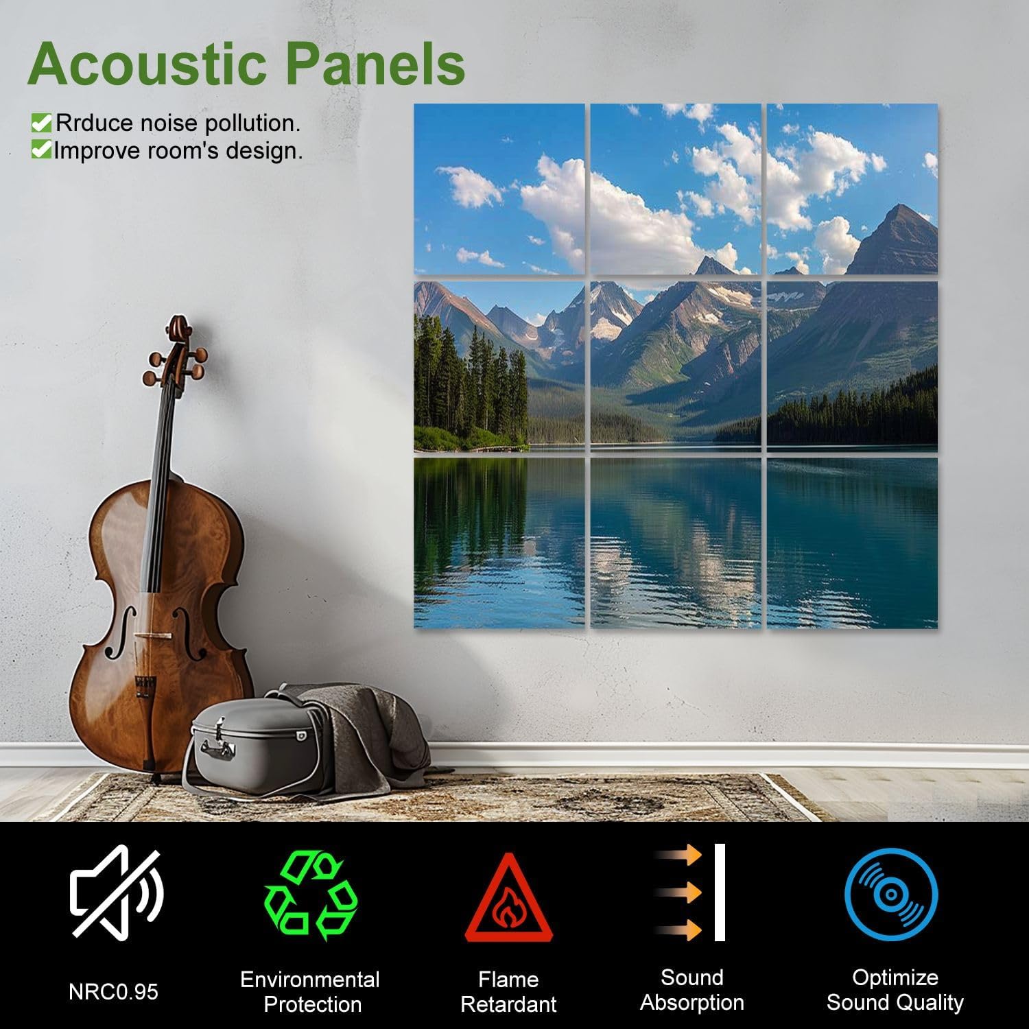 Art Acoustic Panels Self Adhesive Scenic view Glacier National Park 9 Packs Decorative Soundproof Wall Panels Large Sound Absorbing Panels for Home Office 60