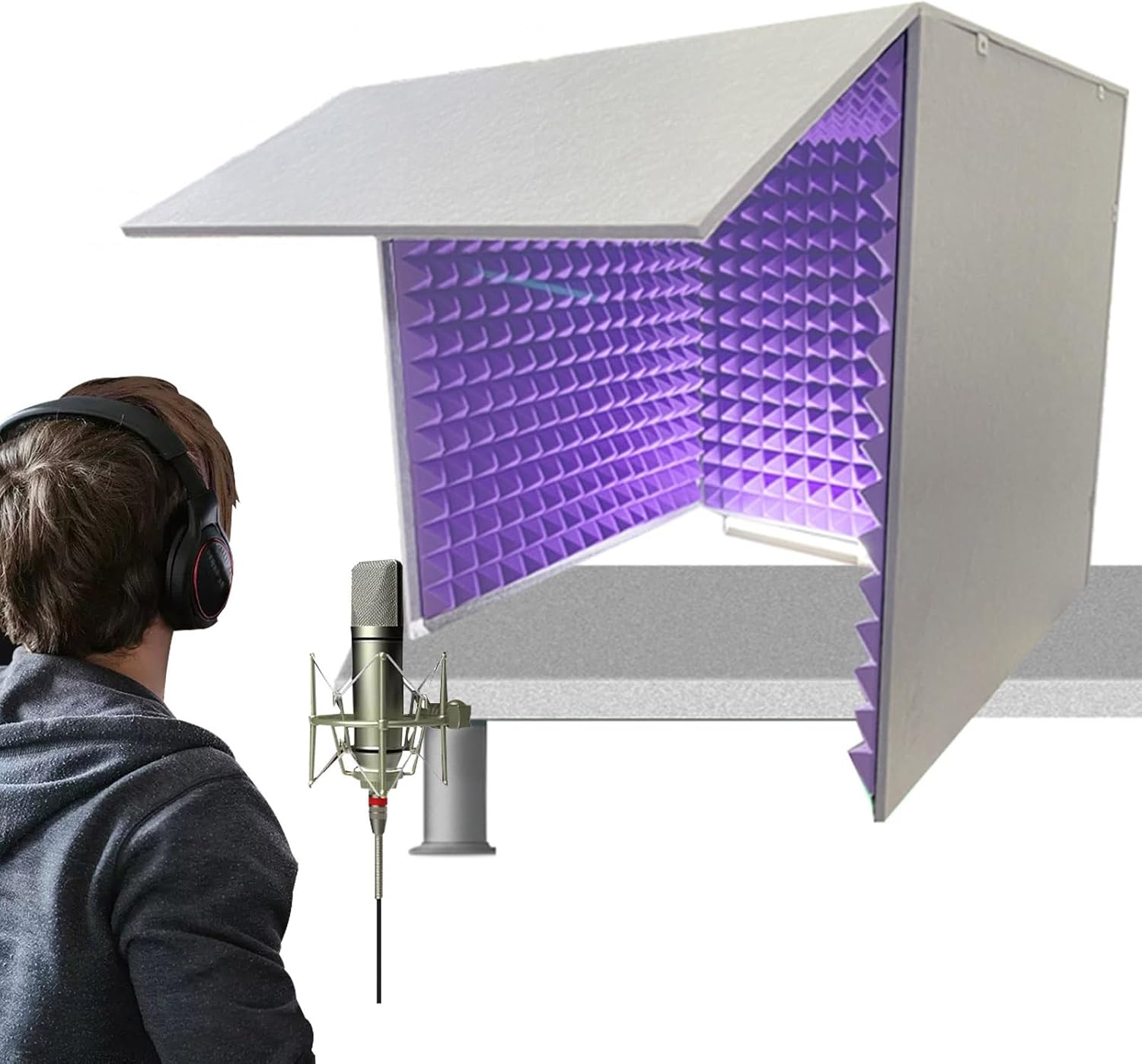 Microphone Isolation Room Box, Desktop Soundproofing Enclosure, Simple Soundproofing Room for Home Studio (Purple)
