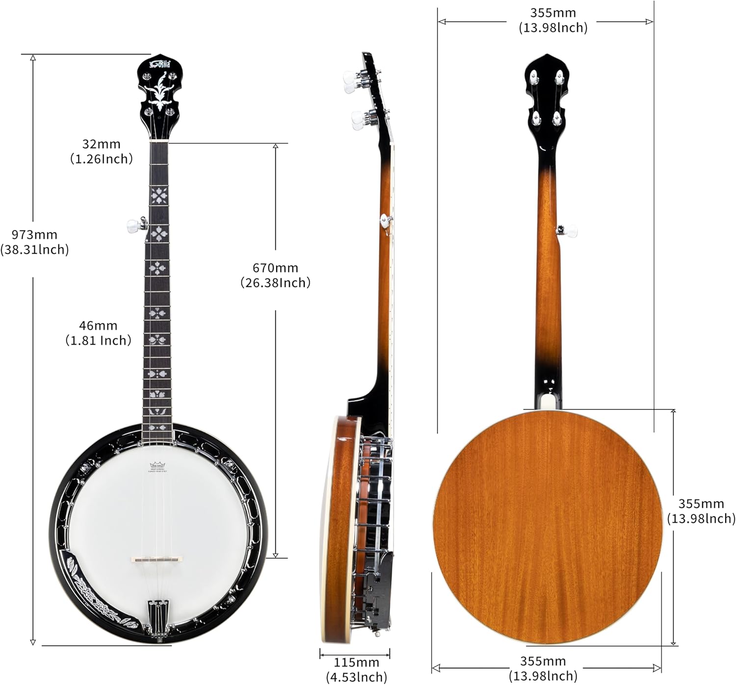 5 String Full Size Banjo Solid Back with beginner Kit Remo Head Coated Top European Maple Body Material Sapele Back Material Type Okoume Neck Material Type