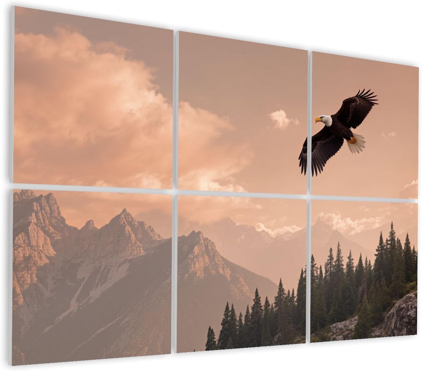 6 Pack Art Acoustic Panels Self Adhesive Bald Eagle Soaring High Country Decorative Soundproof Wall Panels Sound Absorbing Panel 48