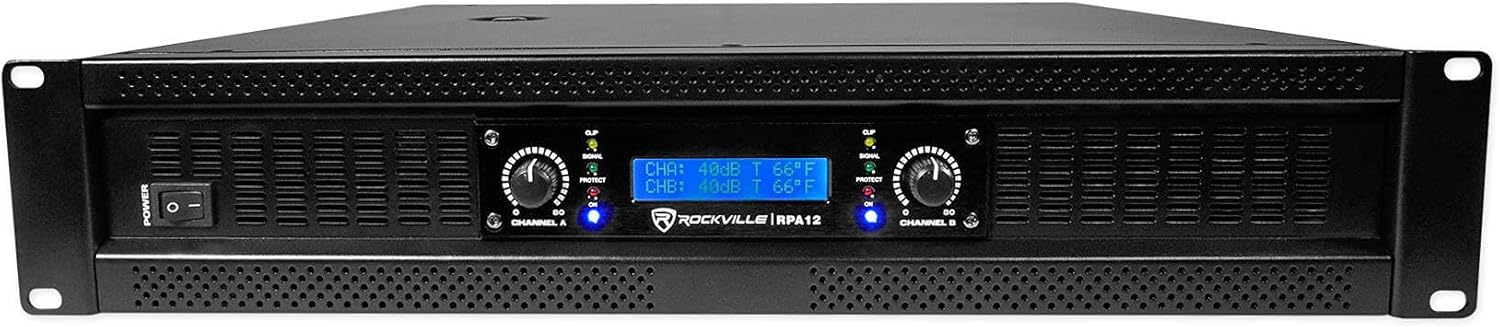 Rockville RPA12 5000W Peak/1400W RMS 2 Channel Rack Mount Power Amplifier, Bridgeable Pro/DJ Amp, LED Indicators, for Live Sound