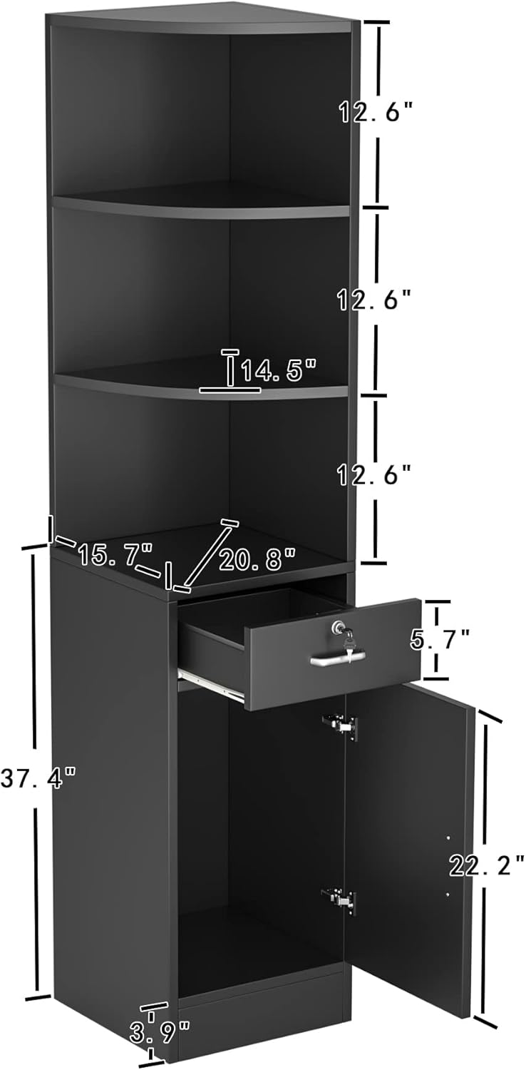 Paddie Corner Hair Salon Station, Wall Mount Salon Storage Hair Stylist Equipment Set w/Lockable Drawers/Storage Cabinet