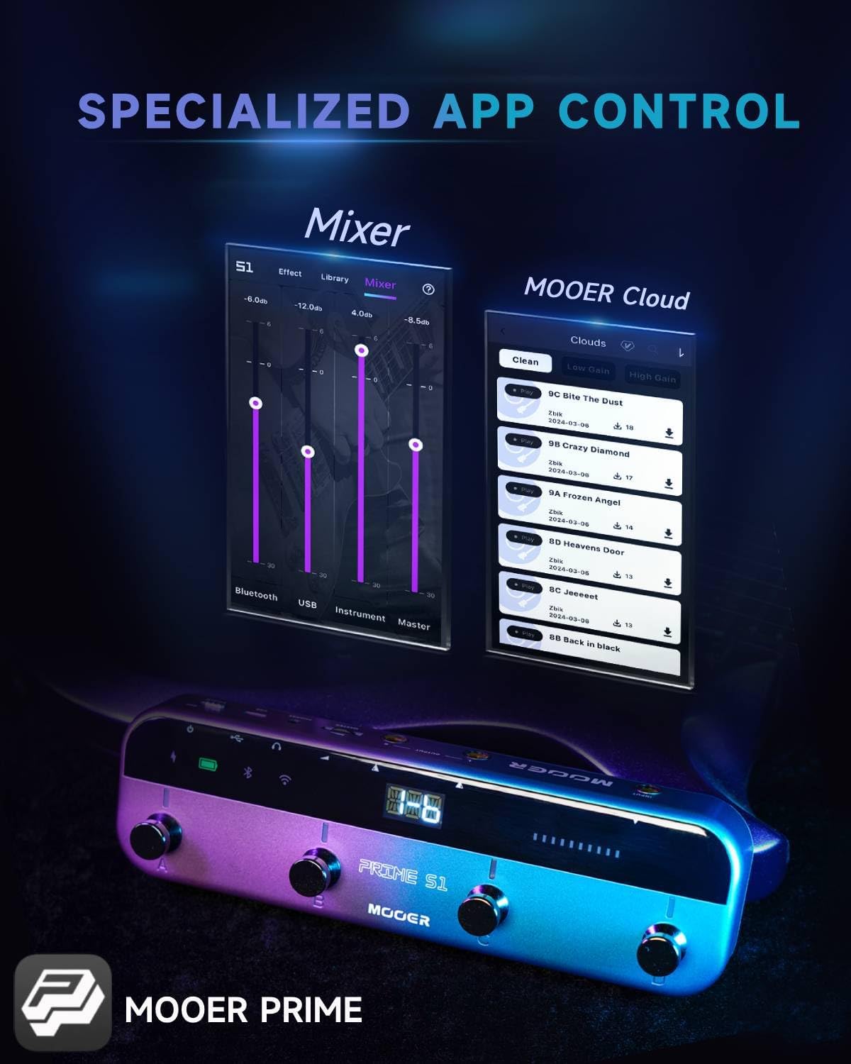 MOOER S1 Multi-Effects Processor, Stereo Electric Guitar Pedals with Wireless Footswitch Controller 2 IN 1 126 Guitar Effects Tuner 10 Metronome 40 Drum Machine 80s Looper OTG USB Recording