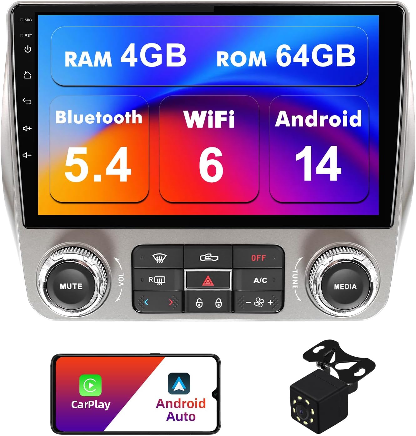 4+64G Android 14 Double Din Car Radio Stereo for Chevrolet Chevy Camaro 2010-2015 with 9