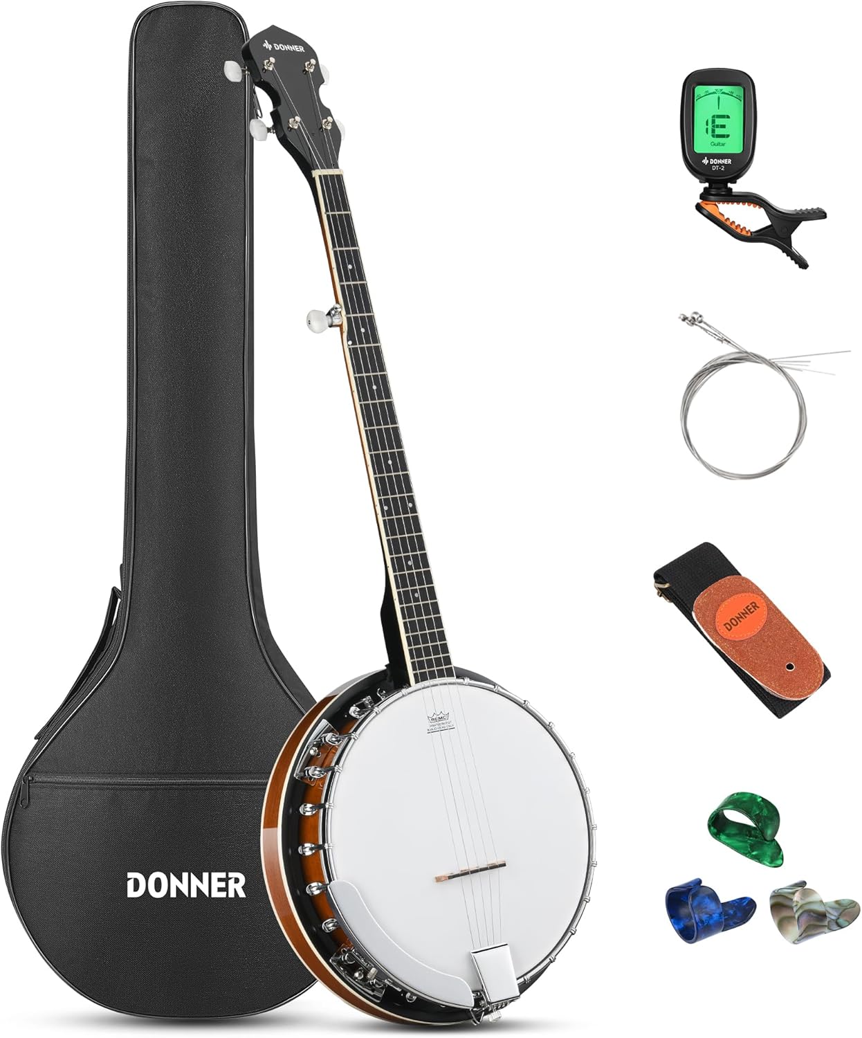 Donner Banjo Full Size 5 String Tenor Banjolele Guitar with Banjo Kit Tuner Gig Bag, Stringed Musical Instruments for Adult Beginner，DBJ-200