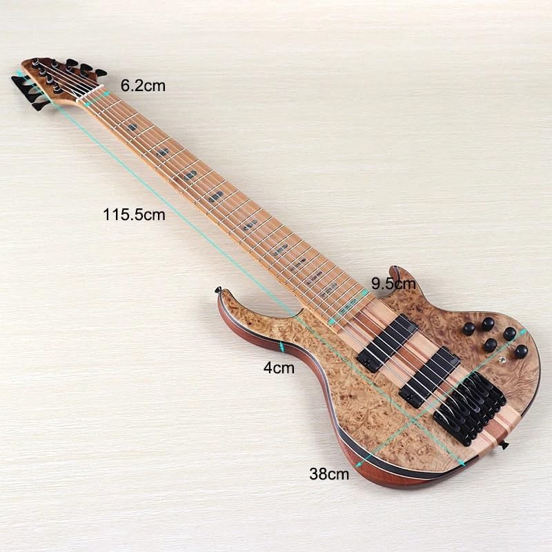 Neck-Through Active 7-String Electric Bass Guitar, 43-Inch Black Matte Finish, Tree Burl Top,Solid Okoume Body,24 Frets