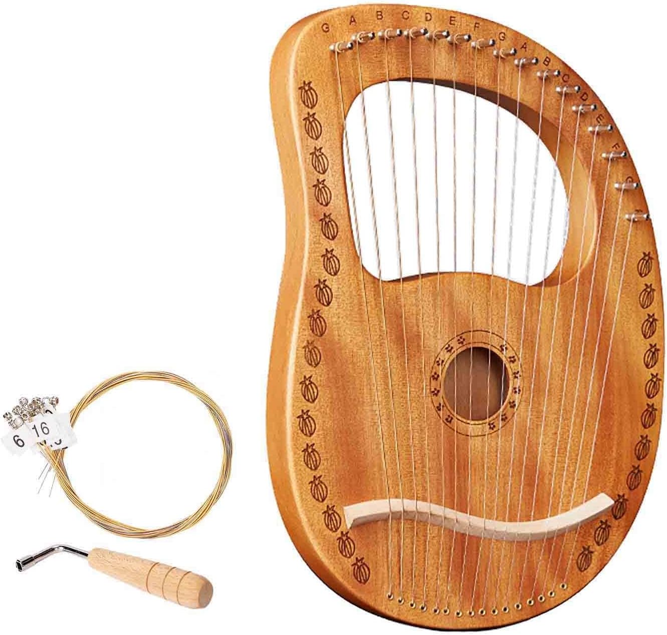 Professional Lyre Harp, 10/16/15/19 Strings Mahogany Wood Lyakin Stringed Instruments with Spare Strings, Gift for Music Lovers Students Beginners (Color : 16 Strings)