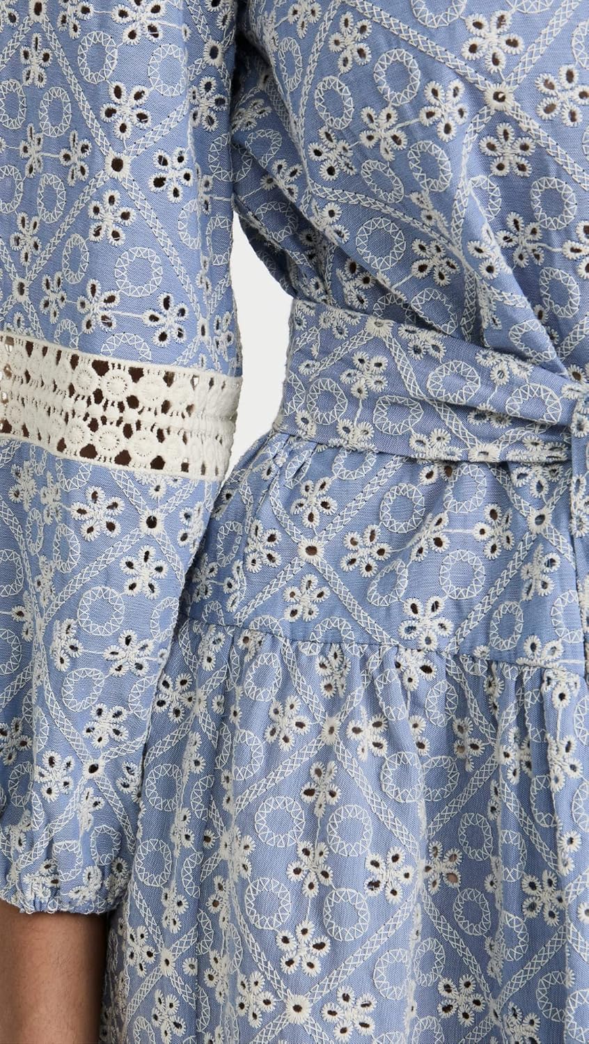 Shoshanna Womens Embroidered Chambray Umbrella Midi Dress