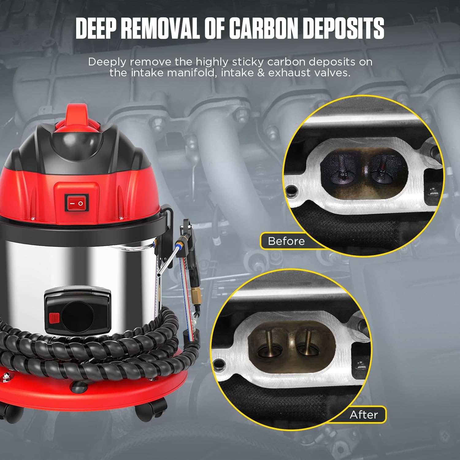 QPKING HTS558 Walnut Blaster Machine Kit,Engine Carbon Cleaner with Built-in Vacuum & Dust Filter,120PSI Desludging Tool for Intake & Exhaust Valve Cleaning,5 Adapters,2KG Walnut Sand,1200W,110/220V