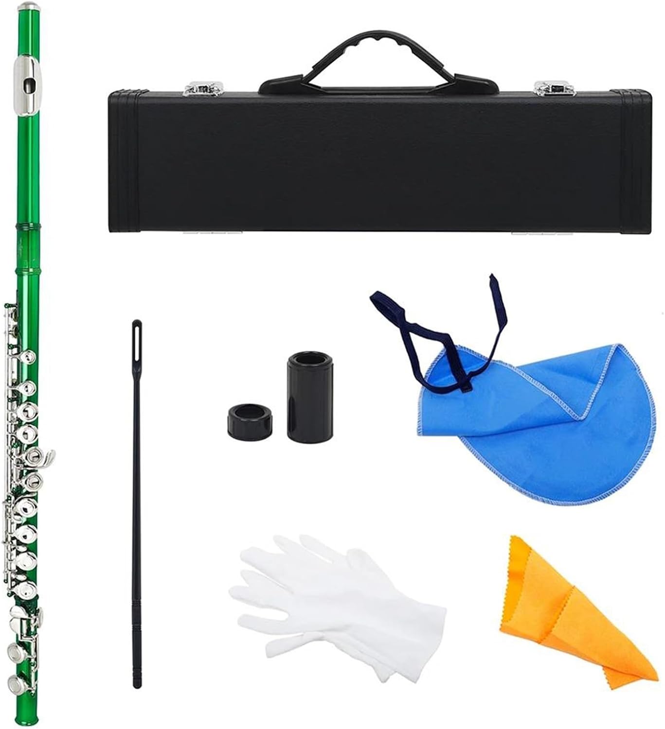 Green 16 Holes C Tone Flute With E Key Woodwind Instrument Cupronickel Flute With Padded Bag Music Accessories