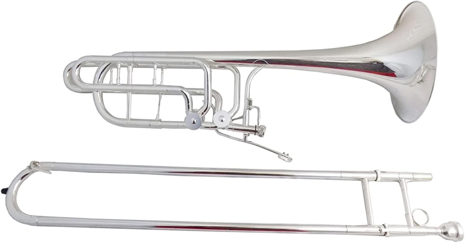 Standard Trombone Bass Trombone Bb/F/EB/D with Case Mouthpiece Silver Plated Trombone Musical Instruments Slide Trombones Valve Trombone (Color : Silver Plated)